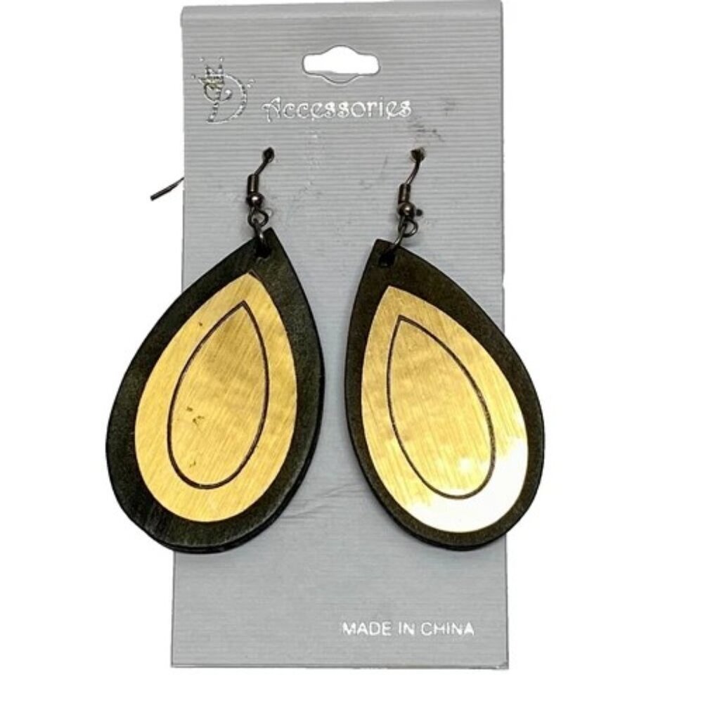 Bohemian Style Wooden Teardrop Earrings Lightweight Trendy Dangle Fashion NWT